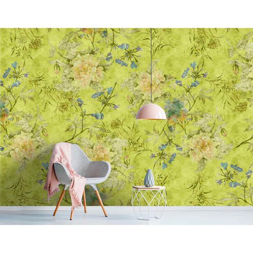 Picture Photo Wallpaper Non-Woven Blossoms Floral Vintage green