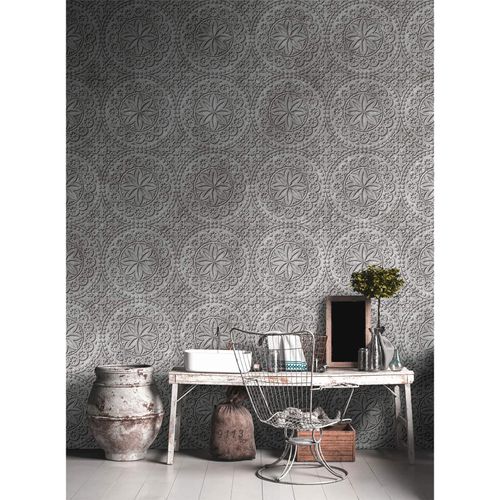 Picture Photo Wallpaper Non-Woven 3D Concrete Flower Life black