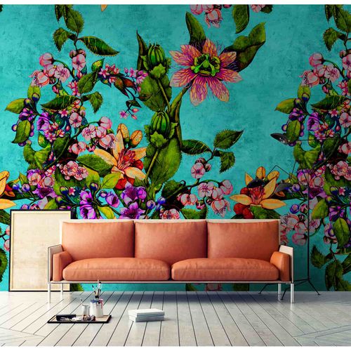 Picture Photo Wallpaper Non-Woven Tropic Flowers green pink