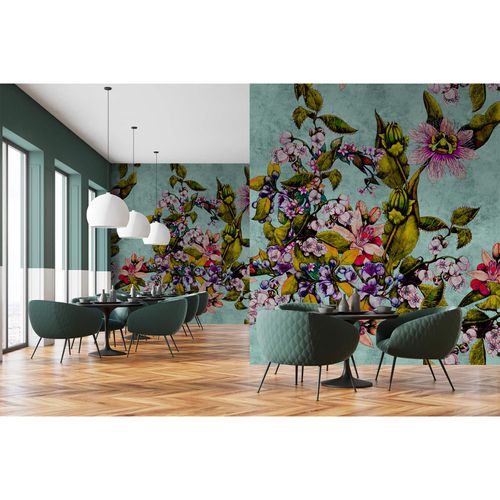 Image Photo Wallpaper Non-Woven Tropic Flowers green purple