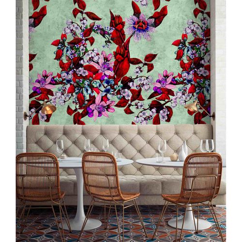 Picture Photo Wallpaper Non-Woven Tropic Flowers red purple