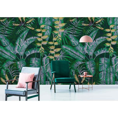 Picture Photo Wallpaper Non-Woven Tropic Leaves green yellow