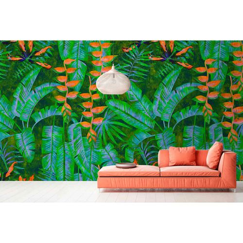 Picture Photo Wallpaper Non-Woven Tropic Leaves green orange
