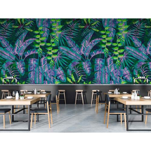 Picture Photo Wallpaper Non-Woven Tropic Leaves violet blue