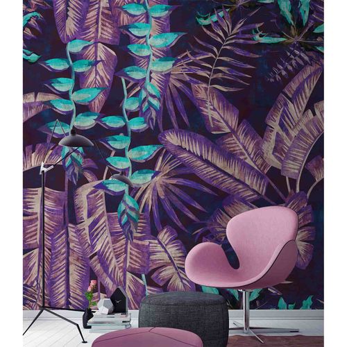 Picture Photo Wallpaper Non-Woven Tropic Leaves violet