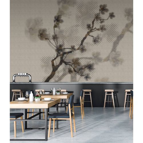 Picture Photo Wallpaper Non-Woven Branches Pixel taupe brown