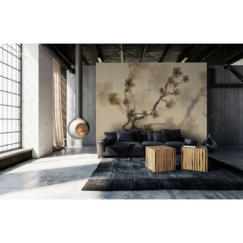 Image Photo Wallpaper Non-Woven Branches Pixel beige brown