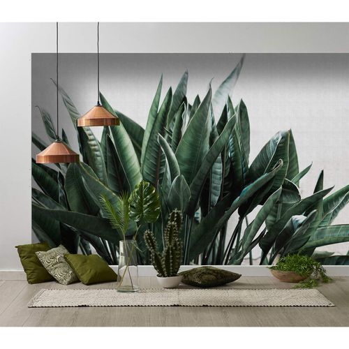 Picture Photo Wallpaper Non-Woven Floral Leaves green grey