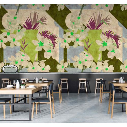 Picture Photo Wallpaper Non-Woven Flowers Vintage beige green