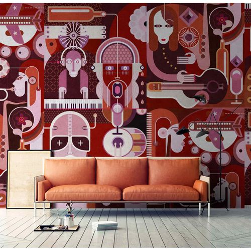 Picture Photo Wallpaper Non-Woven Music Retro Instruments red