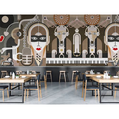 Picture Photo Wallpaper Non-Woven Retro Music Instruments beige