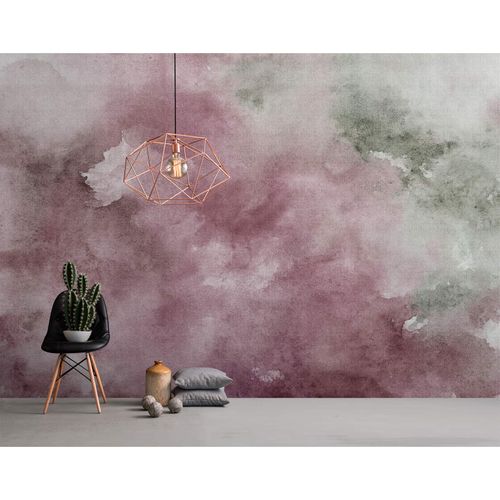 Picture Photo Wallpaper Non-Woven Clouds Watercolors pink