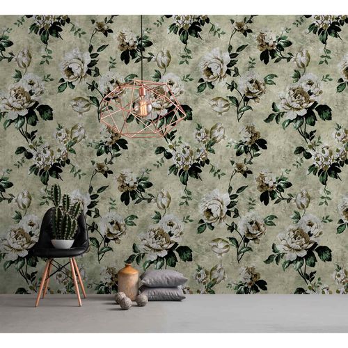 Picture Photo Wallpaper Non-Woven Vintage Roses green grey