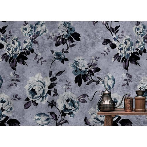 Image Photo Wallpaper Non-Woven Vintage Roses blue grey