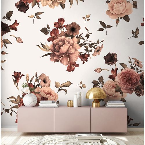 Room Image Photo Wallpaper Flowers Bouquet white red cream