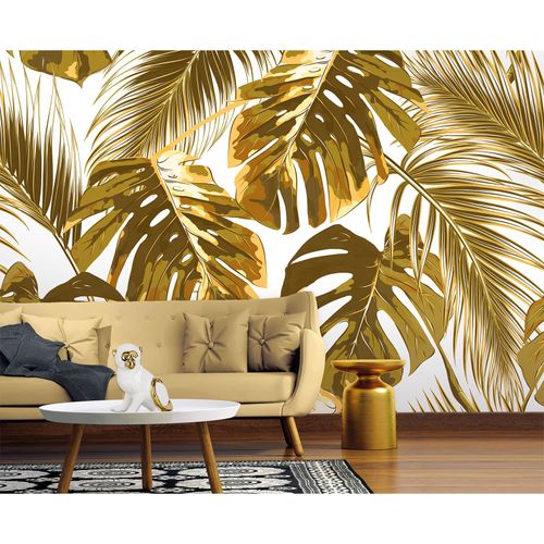 Photo Wallpaper Leaves Palms light green white