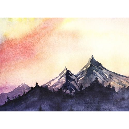 Photo Wallpaper Mountains Painted Landscape grey red
