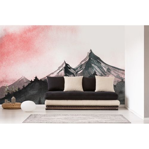 Photo Wallpaper Mountains Painted Landscape grey red
