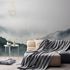 Room Image Photo Wallpaper Mountains Fog Birds grey blue black 1