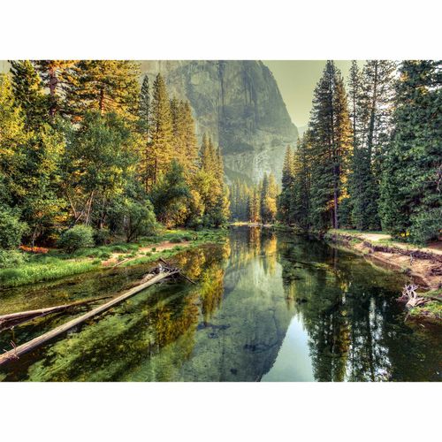 Photo Wallpaper Mountains River Forest green brown