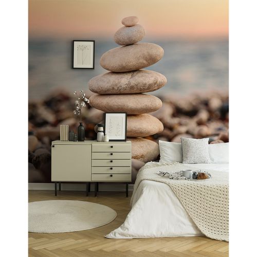 Room Image Photo Wallpaper Stones Pebble Beach grey brown blue