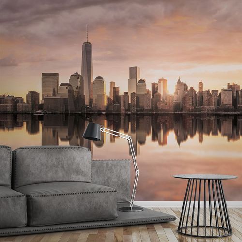 Photo Wallpaper Skyline New York grey brown yellow