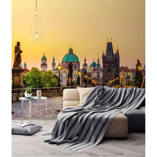 Photo Wallpaper Charles Bridge Prague yellow brown green