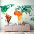 Room Image Photo Wallpaper World Map Aquarell white green orange 1