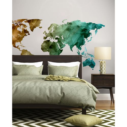 Room Image Photo Wallpaper World Map Graphic white green brown