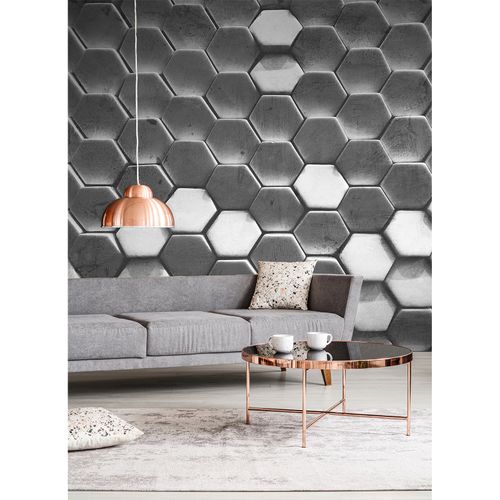 Room Image Photo Wallpaper 3D Hexagon Honeycombs silver grey