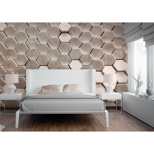 Photo Wallpaper 3D Hexagon Honeycombs silver brown