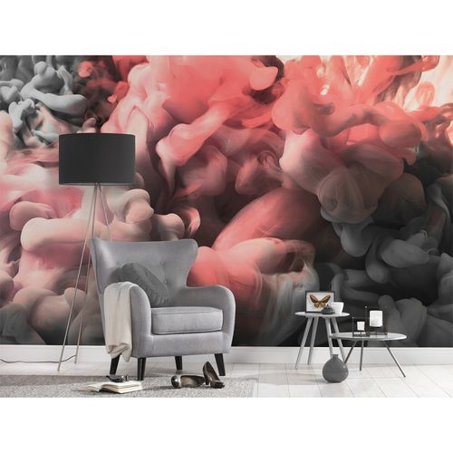 Photo Wallpaper Smoke Aquarell red grey Designwalls