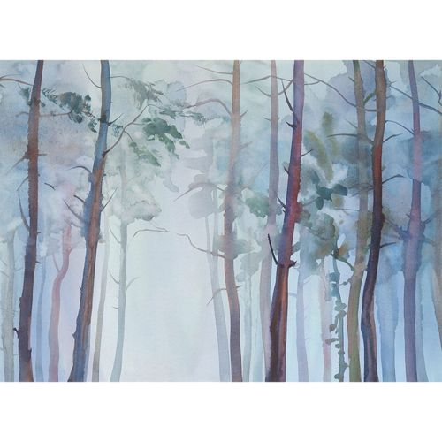 Photo Wallpaper Aquarell Forest Art blue grey brown