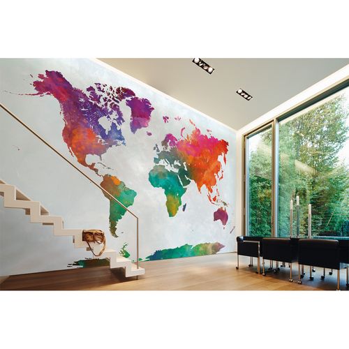 Photo Wallpaper World Map Aquarell colourful white