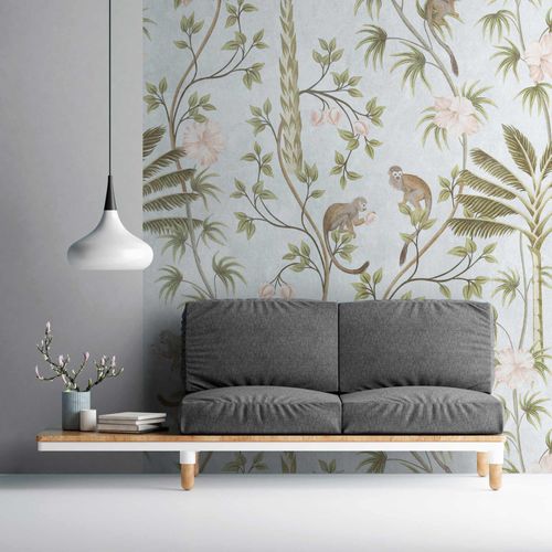 Illustration Photo Wallpaper Monkeys Plants Jungle blue 38231-1
