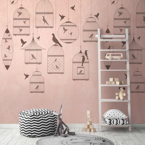 Image Photo Wallpaper Birds Cages pink grey 38296-1