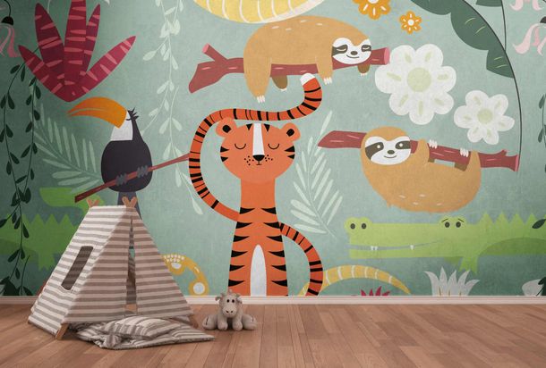 Picture Photo Wallpaper Jungle Animals blue colourful 38303-1