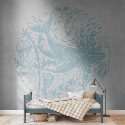 Picture Photo Wallpaper Whale Jellyfish Fish blue grey 38306-1