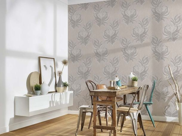 Image Non-Woven Wallpaper Feathers Nature beige grey 38009-2