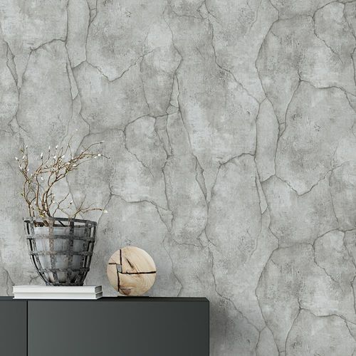 Image Non-Woven Wallpaper Stone Look Wall dark grey 10237-34