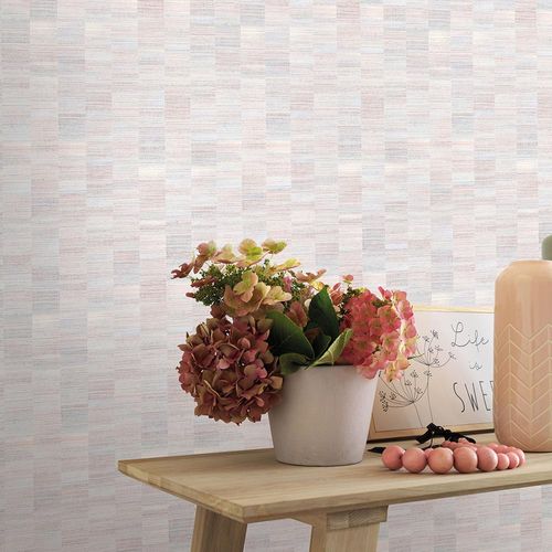 Picture Non-Woven Wallpaper Used Look Tiles pink beige 10249-05