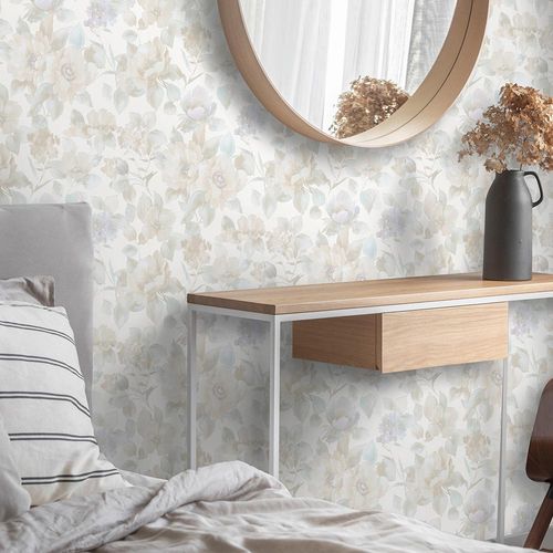 Picture Non-Woven Wallpaper Flowers cream beige violet 10250-09
