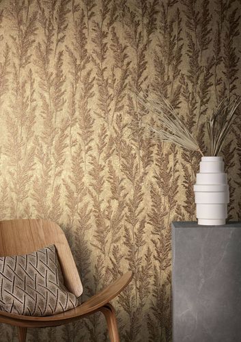 Illustration Non-Woven Wallpapern Plants gold brown Metallic 85729
