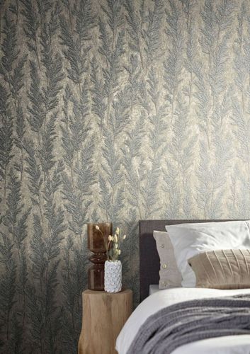 Picture Non-Woven Wallpapern Plants grey blue Metallic 85730