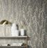 Illustration Non-Woven Wallpapern Plants grey blue Metallic 85730 2