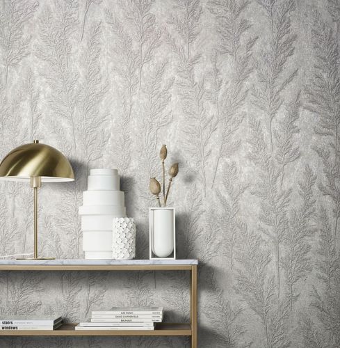 Photo Non-Woven Wallpapern Plants light-grey Metallic 85734