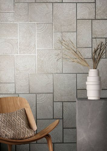 Illustration Non-Woven Wallpapern Tiles Wood beige silver 85745