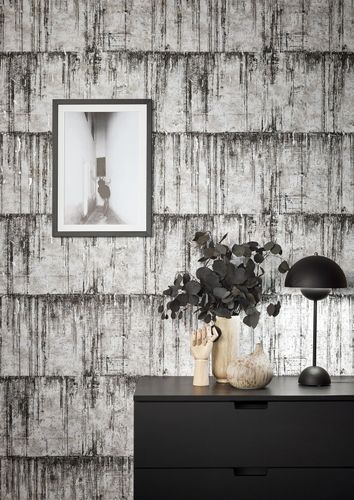 Photo Non-Woven Wallpapern Cork Patina grey silver 85748