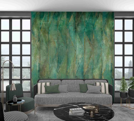 Room Image Photo Wallpaper Akana Textile Vintage Triangles green