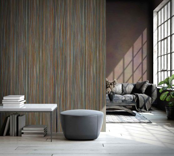 Room Image Photo Wallpaper Mia Strokes Stripes brown orange